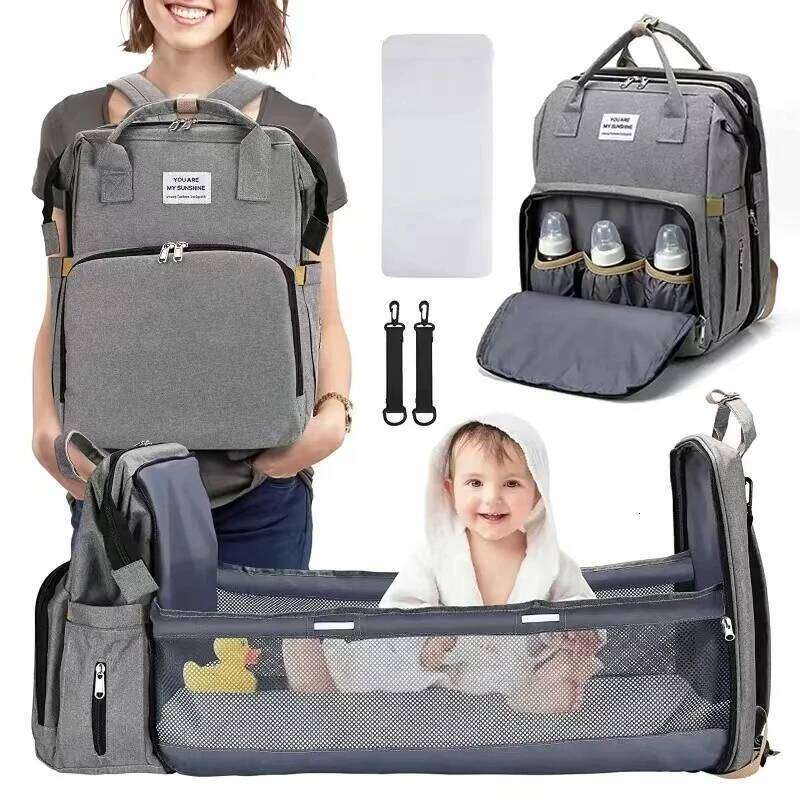 Foldable bed diaper with changing station insulated pocket and large capacity Multifunctional Double shoulder mommy bag Z260304