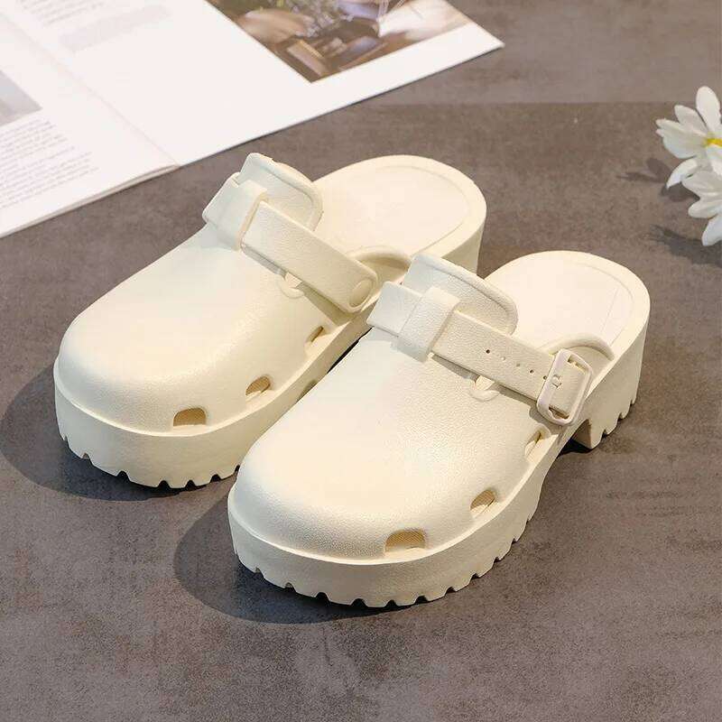 KIDMI Fashion Summer Women Hole Shoes Casual Light Thick Sole Outdoor Beach Sandals Soft Cloud Slippers