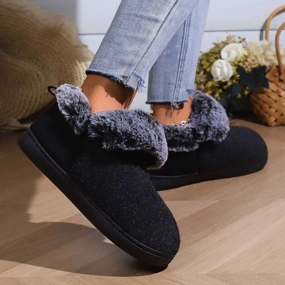Kidmi Winter Fur Loafers Fluffy Home Shoes For Women Indoor Warm Closed Soft Non-slip High Ankle Fuzzy Slippers