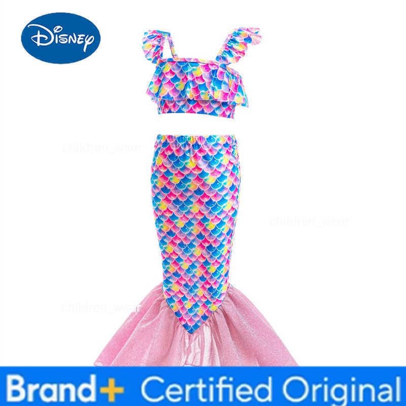 Disney Mermaid Tail Beach Bikini Children Swimming Sets Girls 3Pcs Swimsuit Bathing Suit Kids Cosplay Fancy Swimwear Costume H260305