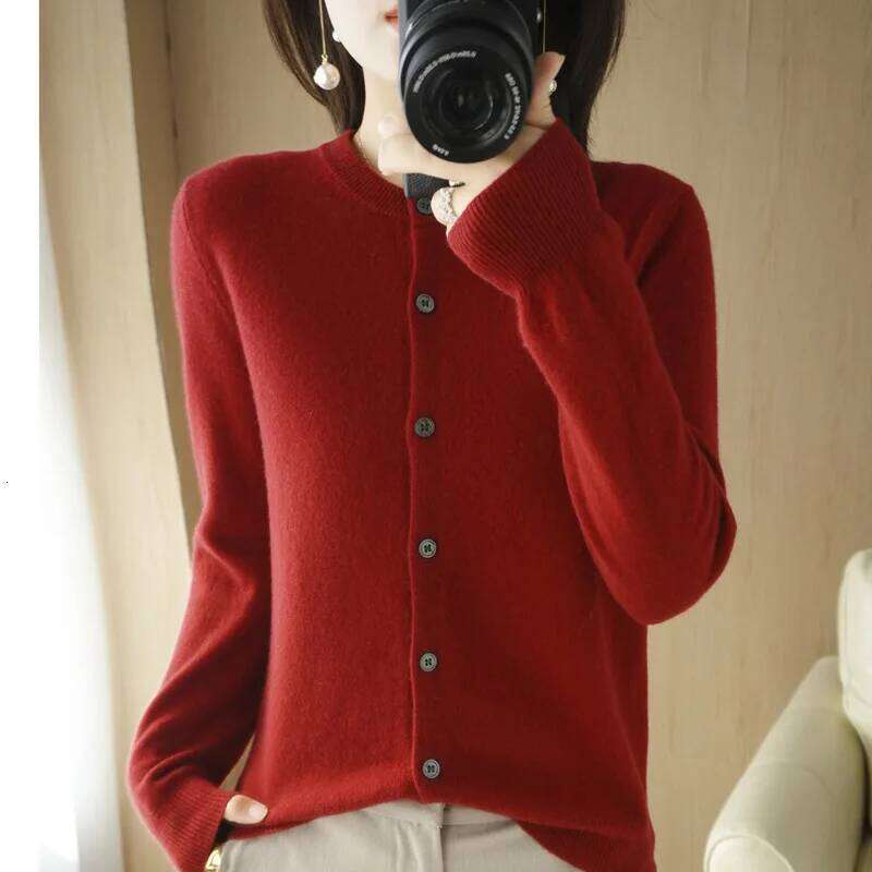 Wool-blend New Round Neck Knit Cardigan Women's Loose Short Sweater Casual Jacket Top XJ260305
