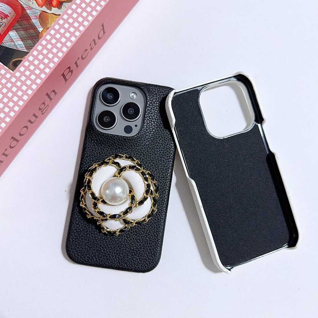 Luxury 3D Camellia Pearl Leather Phone Case For iPhone 16e 16 15 14 13 12 11 Pro Max | Shockproof Hard CoverT260305