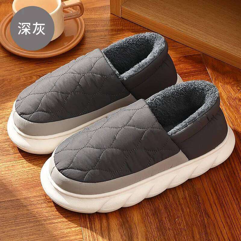 Kidmi Fuzzy Fur Winter Fluffy Warm Waterproof House Slippers Women Outdoor Fashion Thick Sole Furry Slipper