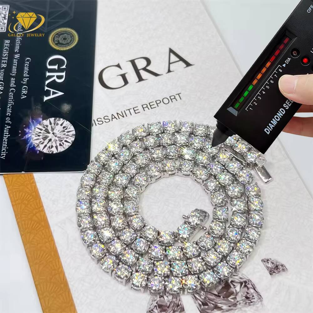 2MM Fine Jewelry Hip Hop White Gold 925 Silver Chain Vvs Moissanite Diamond Cluster Tennis Chain Bracelet Necklace for Men Women