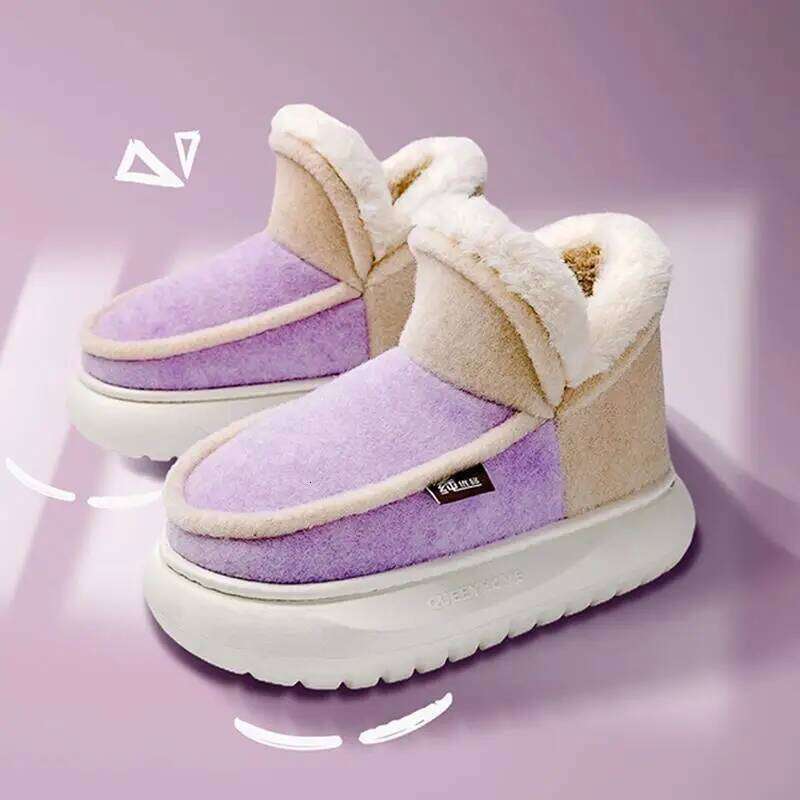 2025 New Winter Cotton Slippers Women Men Home Floor Warm Shoes Soft Plush Thick Sole Couples Indoor Street Snow Boots
