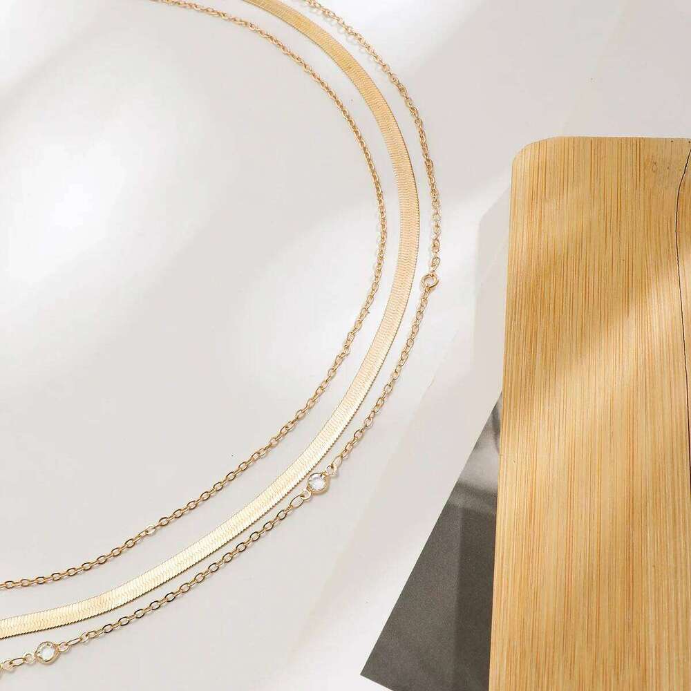 Simple 3pcs/set Crystal Belly Waist for Women Punk Gold Color Flat Snake Chain Bikini Body Jewelry Y2K S260304