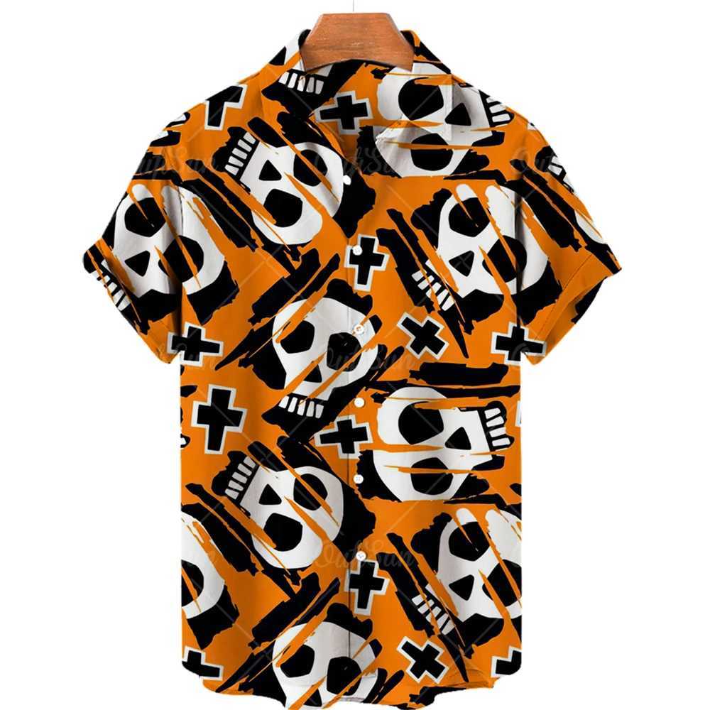 2024 Fashion Mens Short Sleeve 3d Skull Print Hawaiian Shirts Summer Casual Tops Beach Shirts For Men 5xl Mens V-neck Shirt M260305