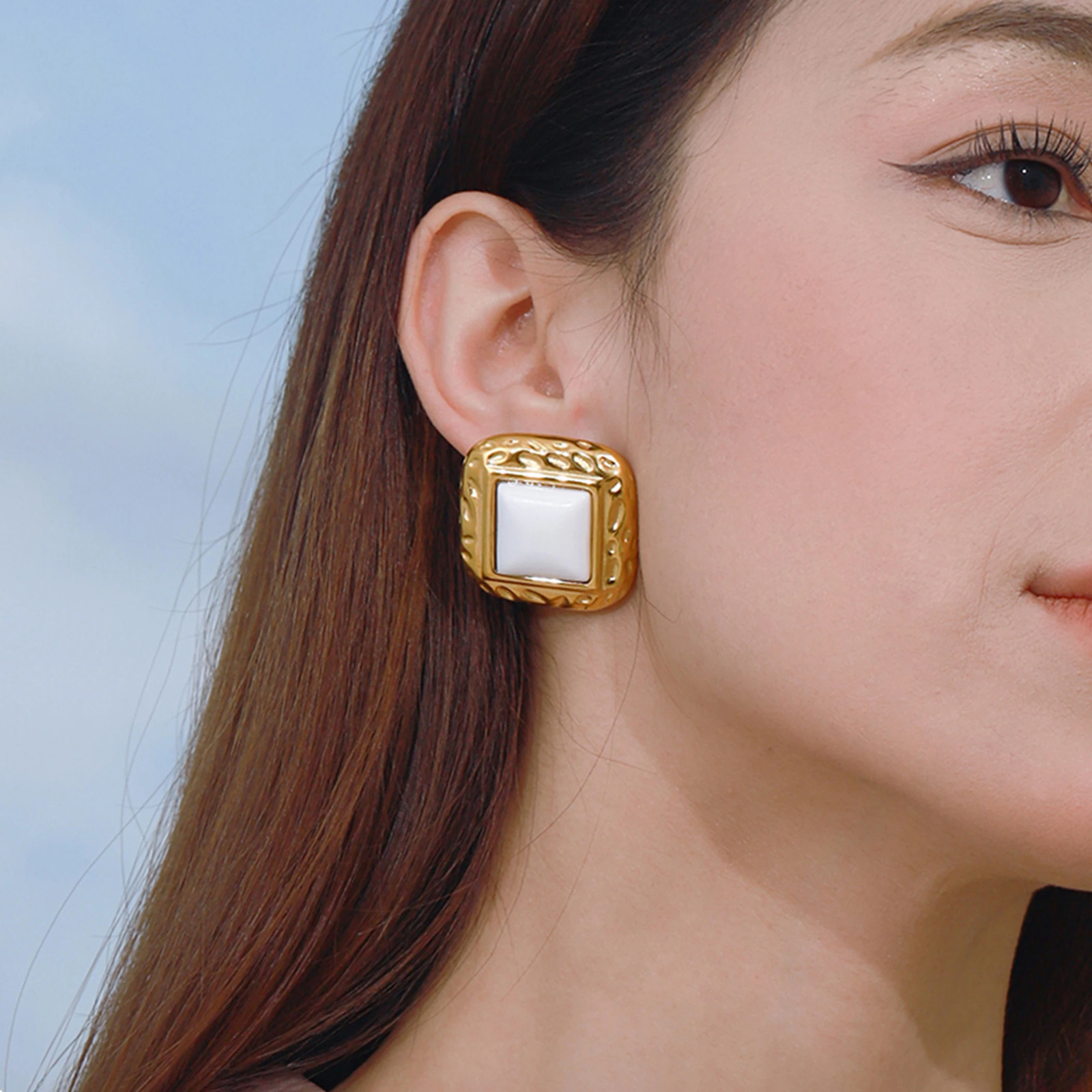 Uworld Retro Agate Geometric Ear studs Stainless Steel Texture Irregular Earrings Large Female Lead Womens Accessories Party Gi 260303