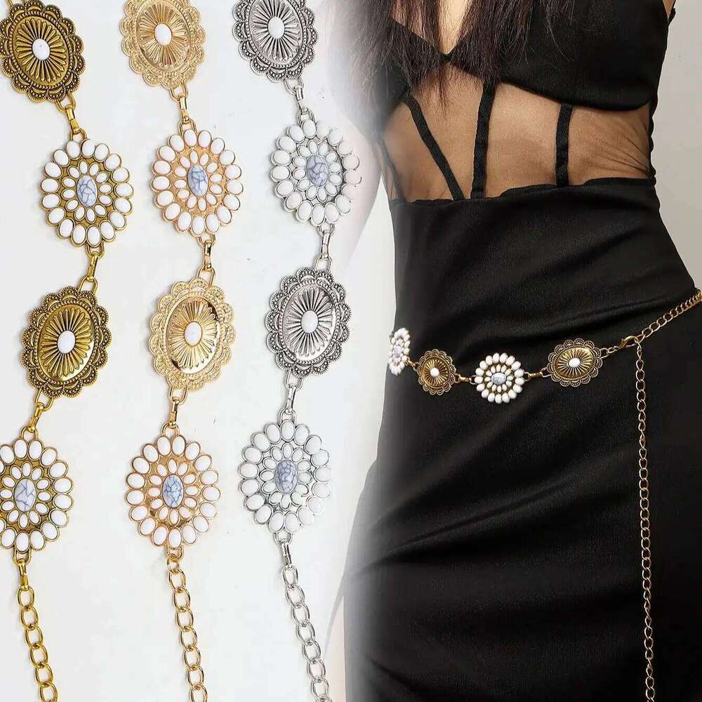 1 Piece Vintage Floral Metal Waist Chain for Women Fashionable Trendy Dress Versatile S260304