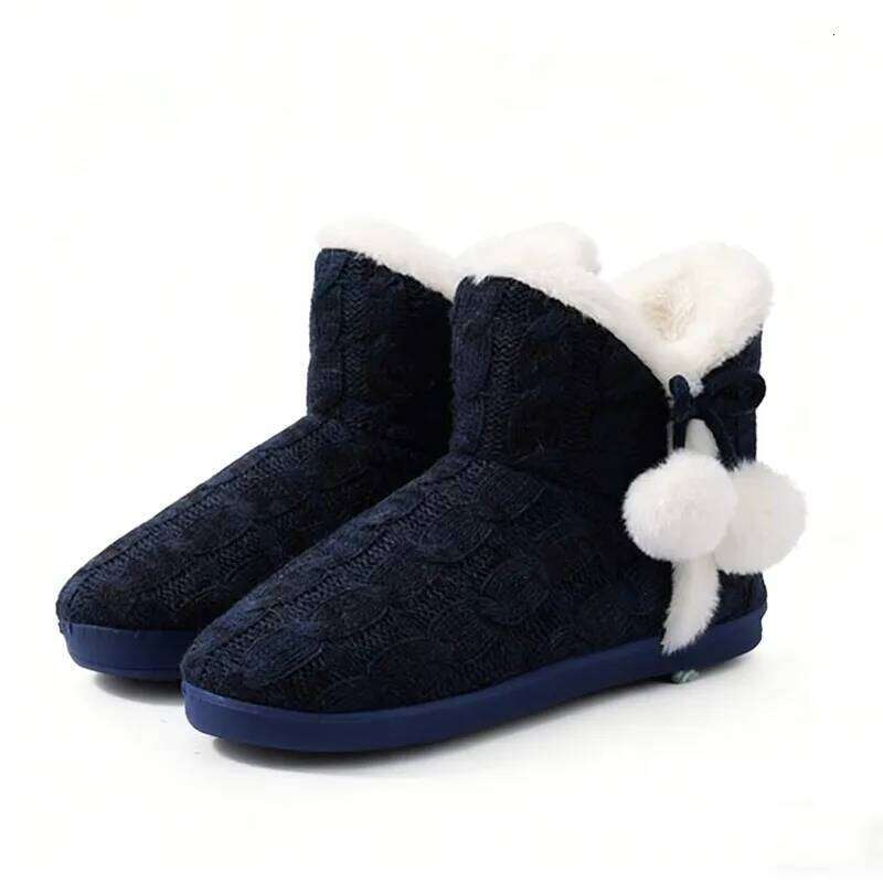 Kidmi Women's Winter Fuzzy Knitted Ankle Slippers Warm House Cotton Shoes Outdoor Indoor Plush Lining Boots