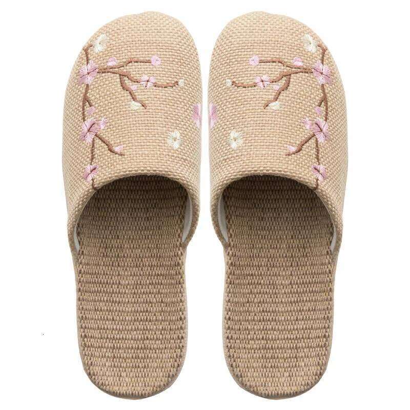 Chinese Style Indoor Linen Slippers For Women Men 2025 Spring Summer Shoes Ani-slip Light Weight Embroidery Couples Home Slides