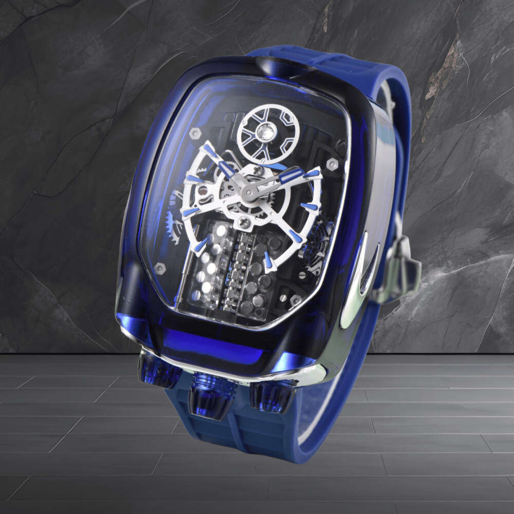 Men Transparent Skeleton Automatic Designer Watch 16 Cylinder Engine Dial Waterproof Casual Luxury Wristwatch