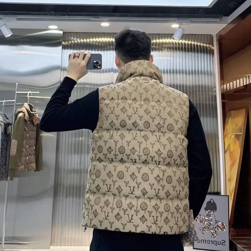 Men's thick standing collar winter new jacquard warm vest jacket