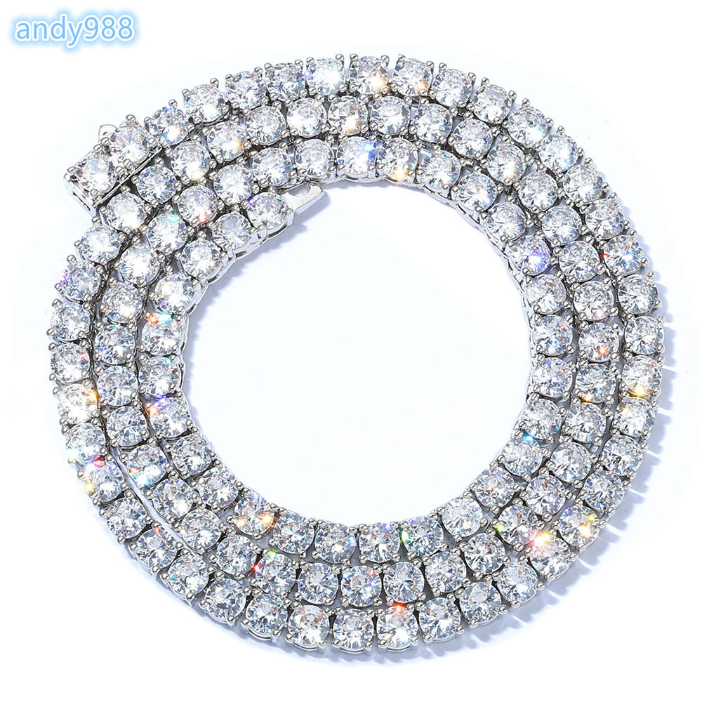 European American Hip-Hop Style Mens 925 Silver Moissanite Necklace Spring Buckle Tennis Chain Cross-Border Fashion Brand for