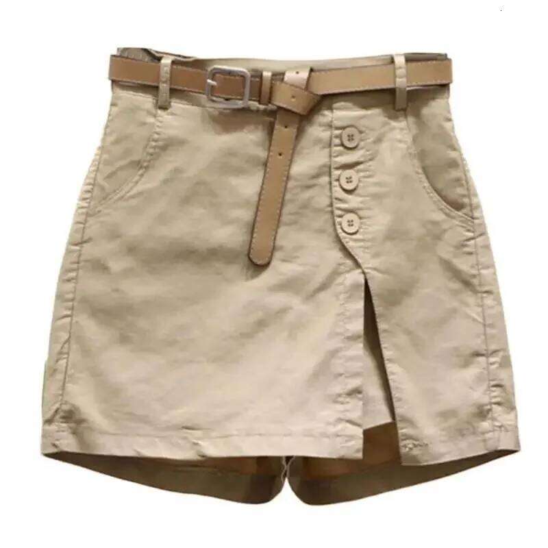 Women Summer High Waist Skirt Shorts with Side Split Pockets Above Knee Length for Female XJ260305