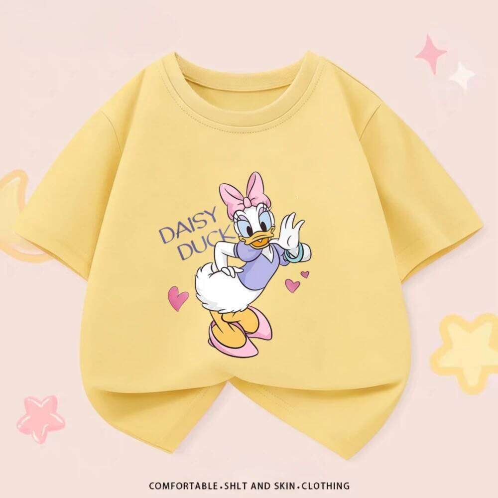 Disney Simple Fashion Cute Girls Tshirts Printed Daisy Duck Kids Short Sleeve Tees Children Clothing Summer Loose Casual T-shirt 0-neck XJ260304