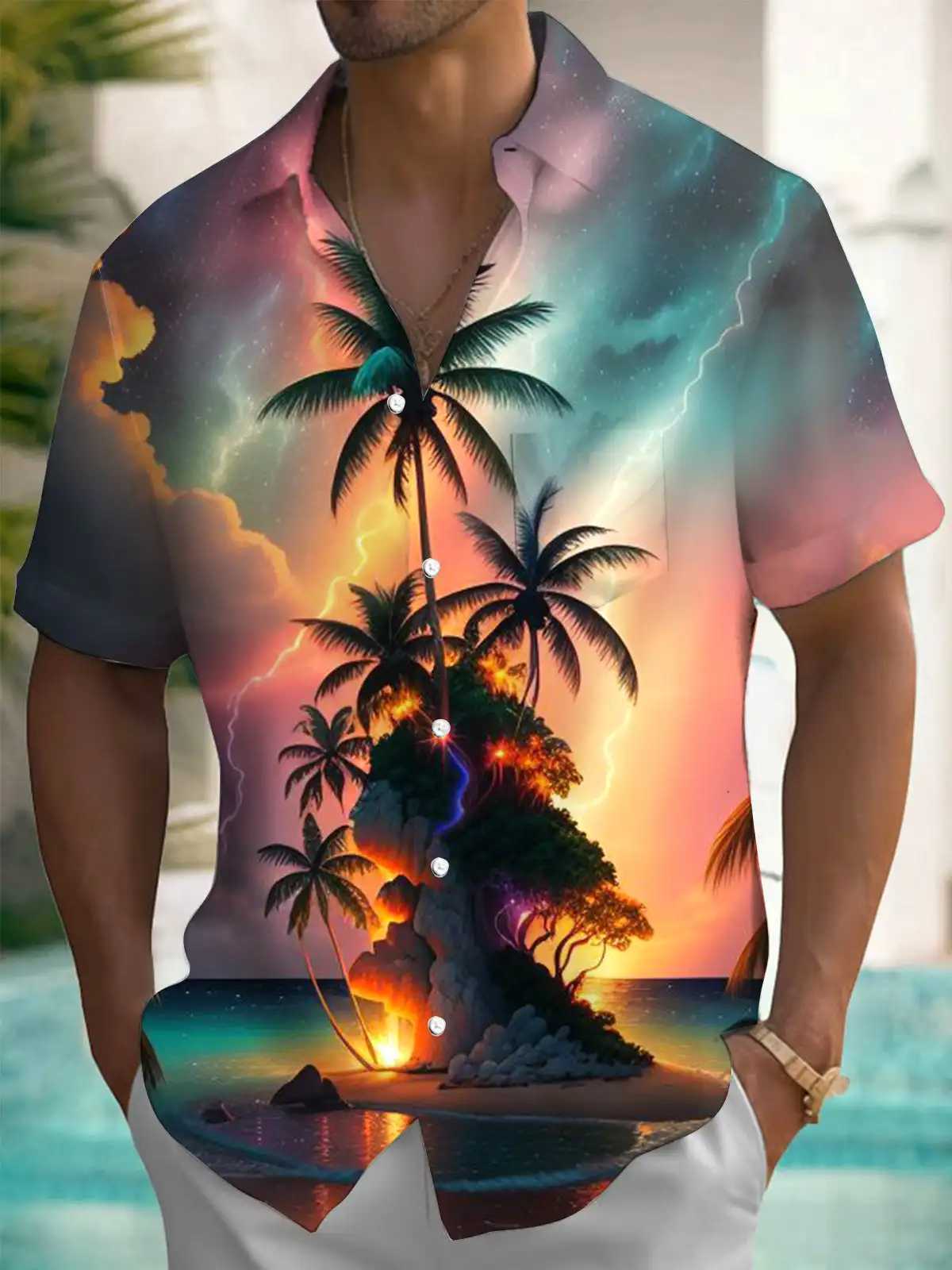 New Hawaii Spring/Summer Fashion Leisure Street Walk Tourist Beach Printed Full Open Short Sleeve Button Shirt Quick Shipping M260305