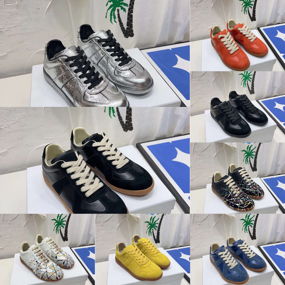 Designer Shoes Retro German Training Shoes Versatile mm6 Women and Men Graffiti Splatter Print Unisex Couple Flat Classic White Black Shoes