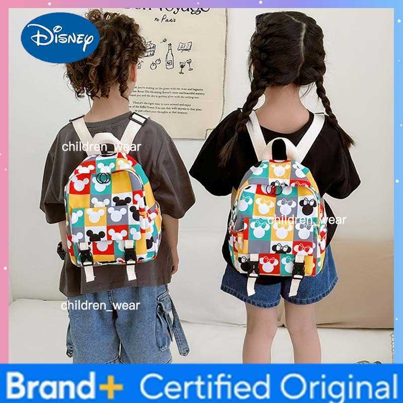 Disney Minnie Mickey Backpack Cartoon Cute Tartan Pink Backpack Student Bag Anime Casual Outdoor Travel Bag ACG Decoration Gift H260305