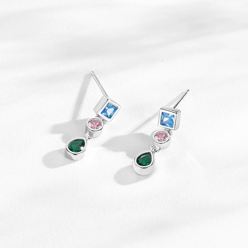 Ailmay 925 Sterling Silver Fashion Rainbow CZ Geometric n Stud Earrings For Women Girls Wedding Party Accessories Jewelry 260303