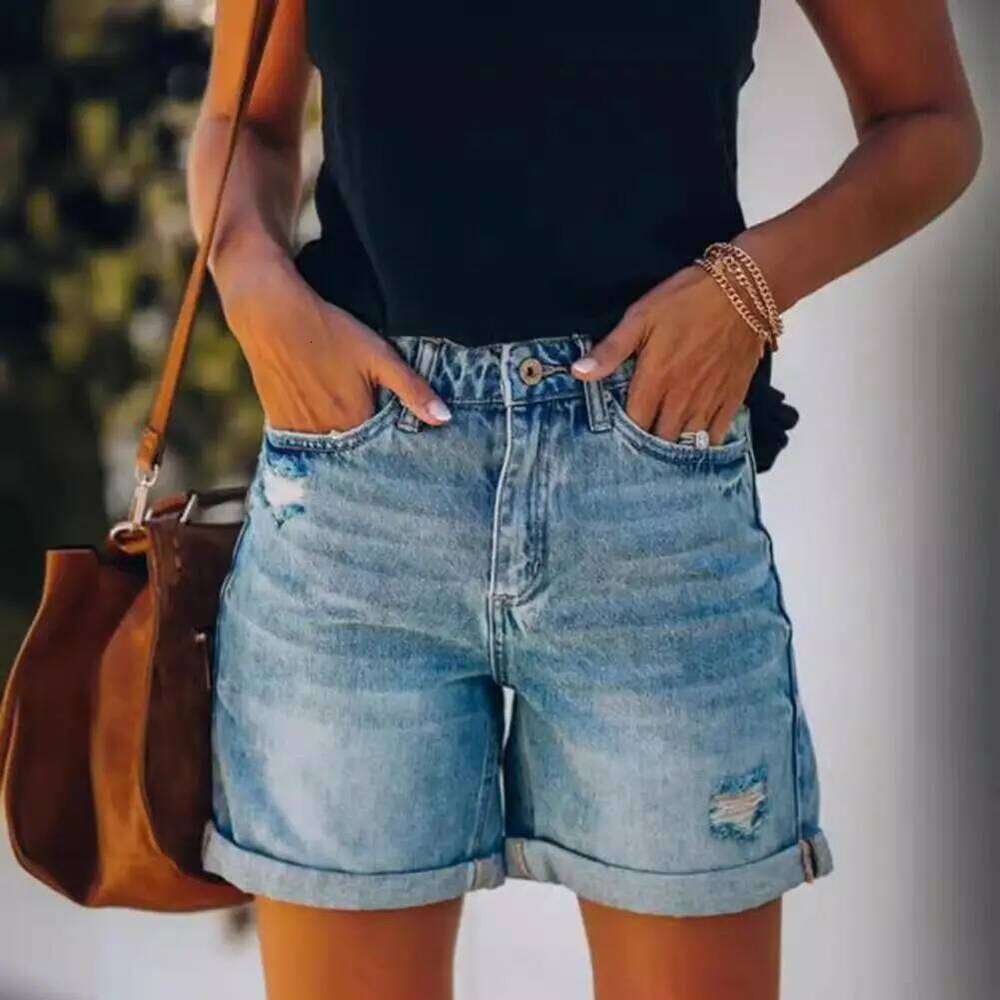 Summer Women s Cowboy Korean High Waist Casual Denim Shorts Pocket Tassel Perforated Ripped Holes Girls White Jeans XJ260305
