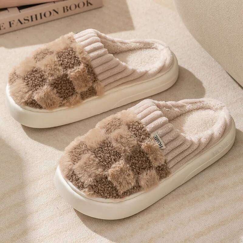 Kidmi Winter Women's Cotton Home PVC Warm and Anti-slip Ladies Shoes Comfortable Beathable Durable Thick Plush Slippers