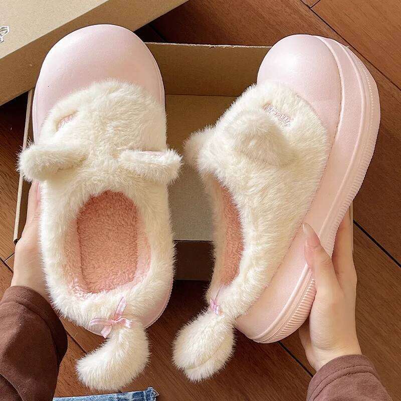 Cute Cartoon Cat Waterproof Fluffy Slippers For Girls Street Warm Shoes Soft EVA Anti-slip Women Home Daily Cotton Slipper