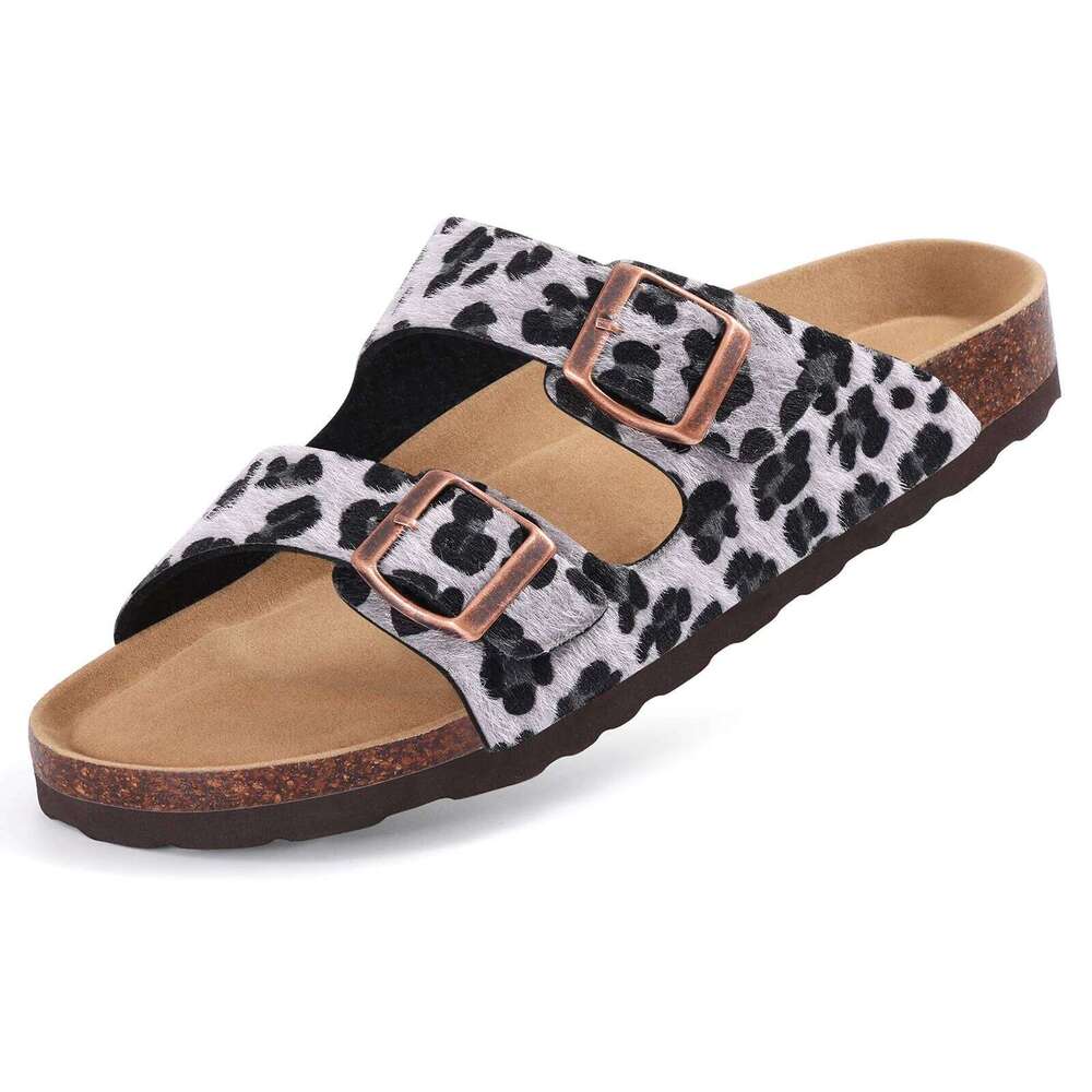 Kidmi New Women's House Sandals Cork Sole Womens Suede Soft Comfortable Mules Clogs Non-slip Beach Slippers