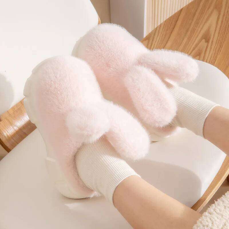 Women Indoor Fluffy Slippers Thick Sole Autumn Winter House Platform Shoes Warm Faux Fur Anti-slip Female Home Cotton Slipper