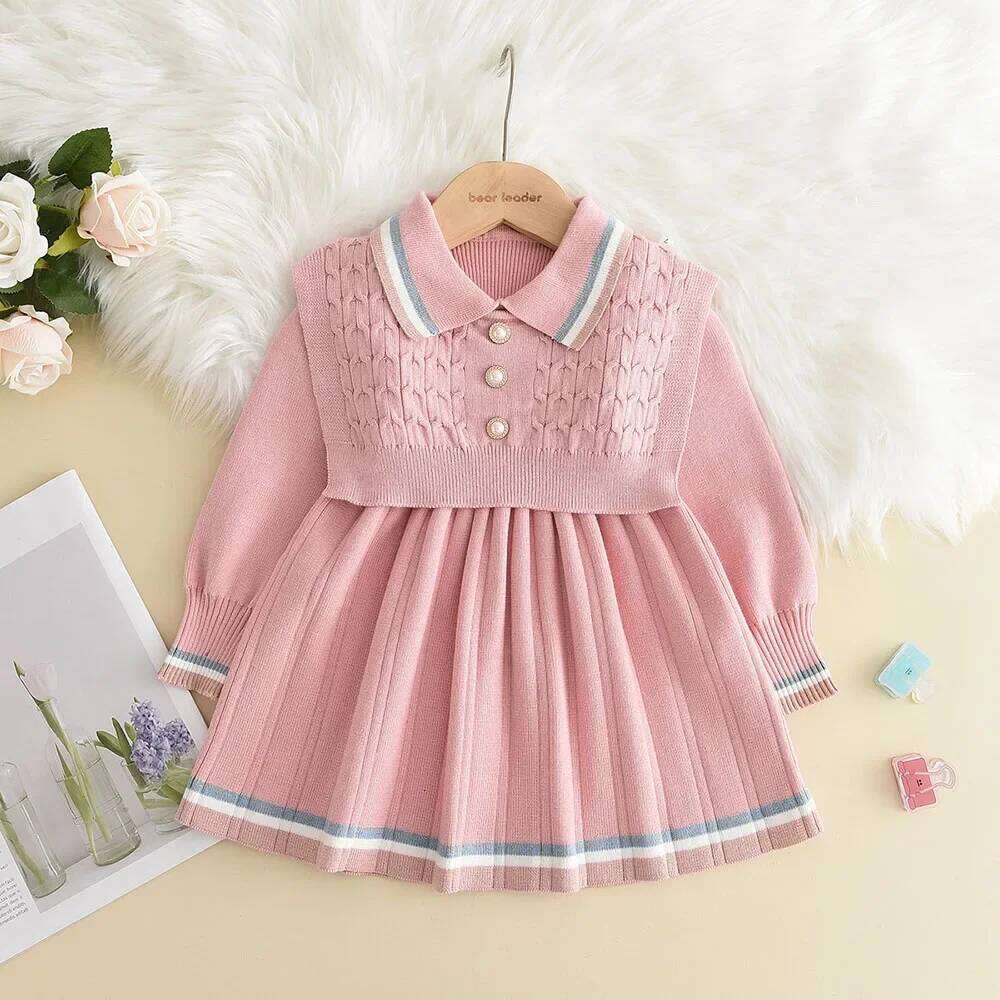 Bear Leader Autumn Winter Girls Sweater Long Sleeve Vest Stripe Party Girl Baby Retro Knitted Wool Dress Casual Vestidos Z260304