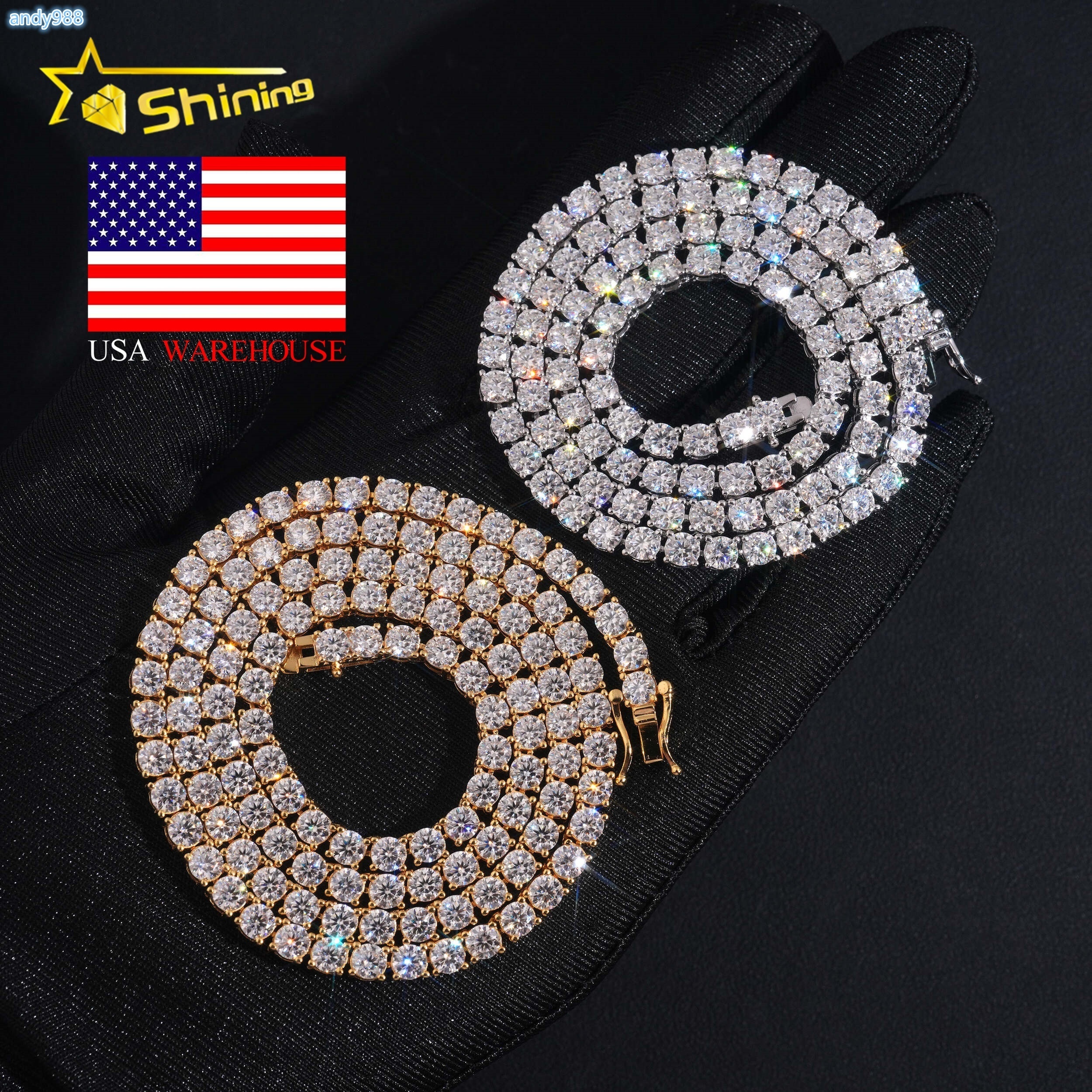 Hip Hop Classic Factory Price Top Quality 925 Silver 4mm VVS Moissanite Diamond Tennis Chain