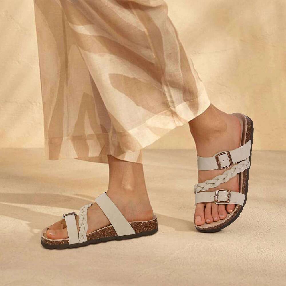 KIDMI Women's Cork Footbed with Arch Support Comfortable Slip-On Slide With Adjustable Buckle New Summer Sandals