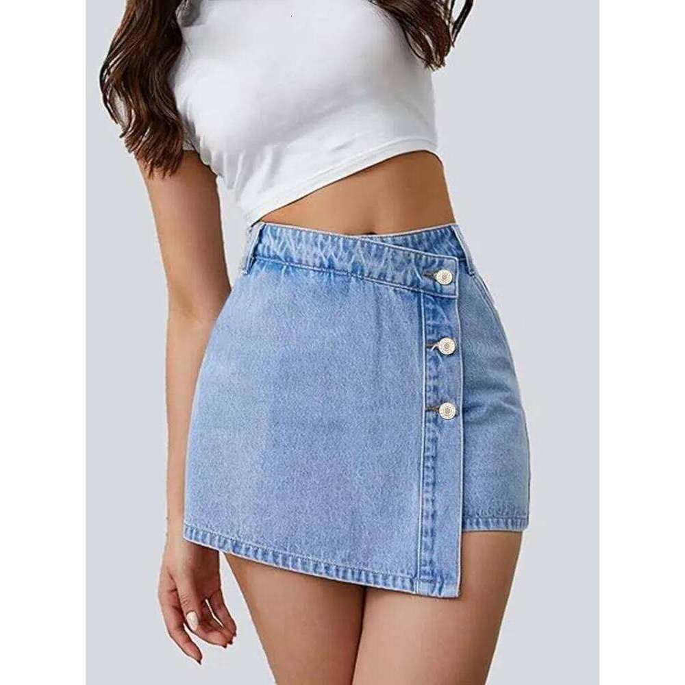 Women's Denim Shorts High Waisted Asymmetric Button Detailing Ideal for Trendy Summer Outfits Casual Occasions XJ260305