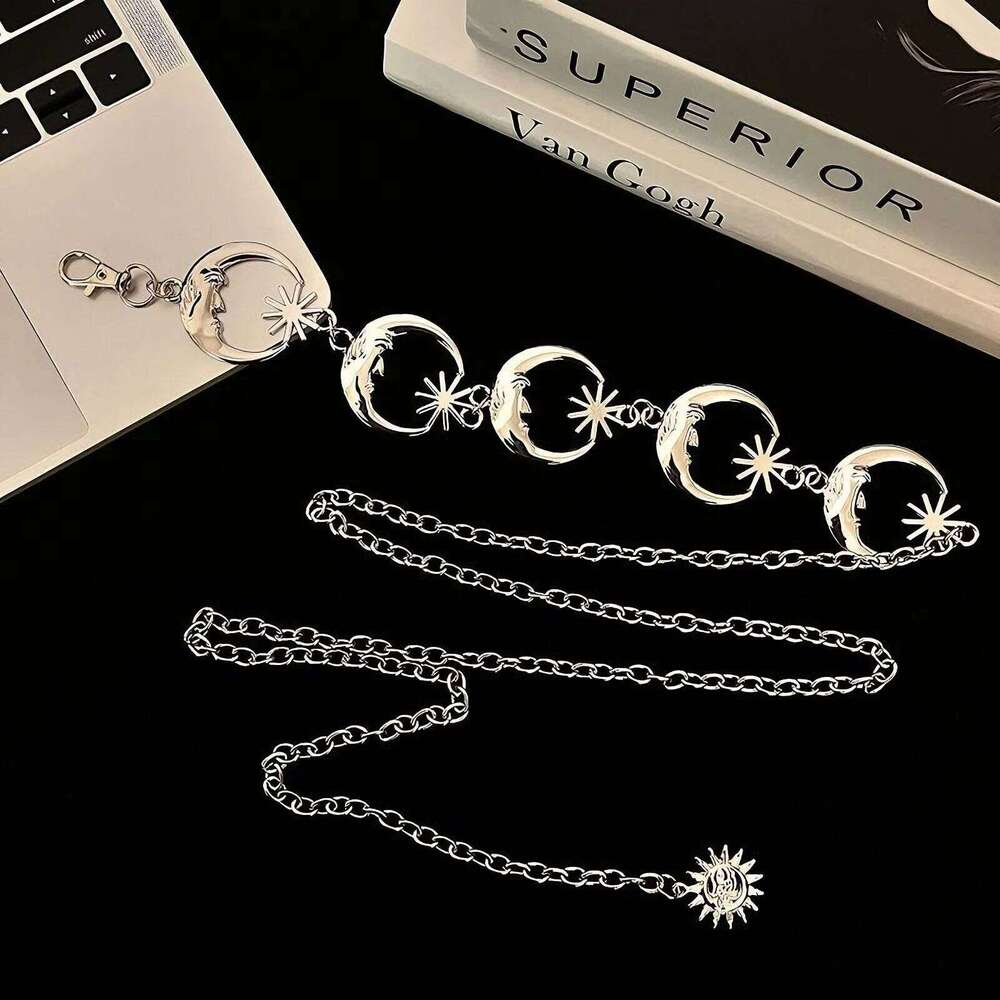 Vintage Punk Metal Chain Waist Belt for Women Sun Moon Butterfly Gothic Hip Hop Dress Jeans Waistband Long Fashion Accessory S260304