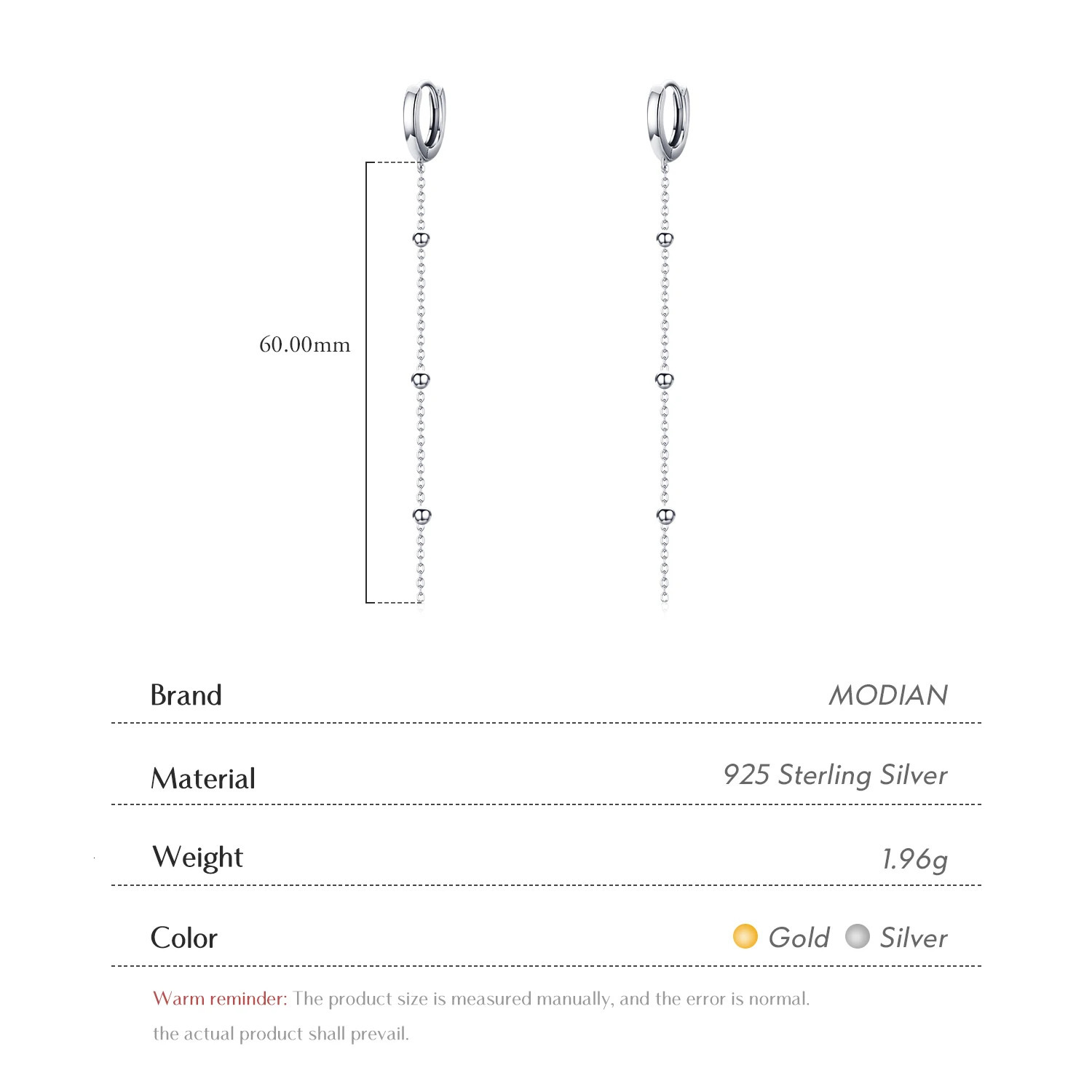 Modian Exquisite Fashion Swing Long Tassel Drop Earring Real 925 Sterling Silver Charm Chain Dangle Earrings For Women Jewelry 260303