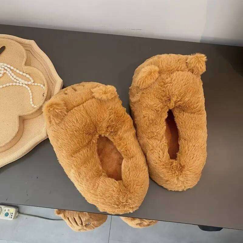 Cute Cartoon Cat Indoor Fluffy Slippers For Women Men Funny House Shoes Warm Faux Fur Anti-slip Couples Winter Home Cotton Shoe