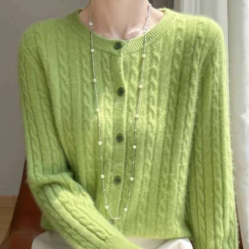 Autumn Winter 2025 Women Cardigans O-neck Solid Sweater Spring Long Sleeve Single Breasted Knit White Fashion Korean warm Jumper XJ260305