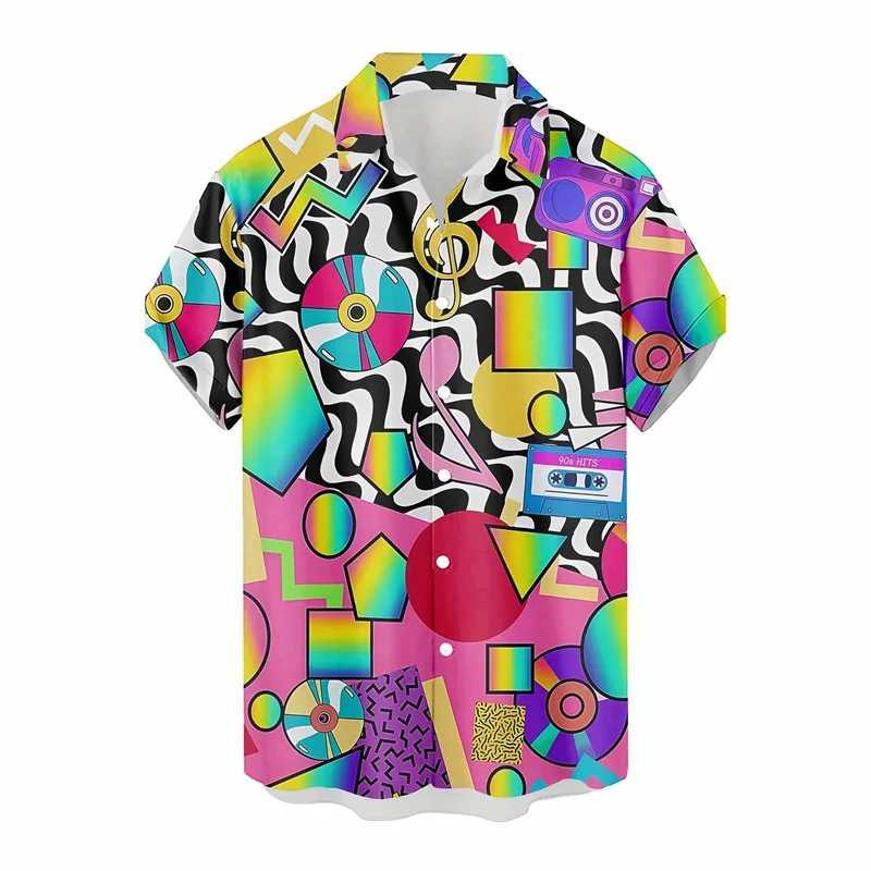 Retro 80s 90s Hawaiian Shirts Men Clothing 3D Printed Short Sleeves Tops Cool Outdoor Lapel Blouse Y2k Summer Button Shirt M260305
