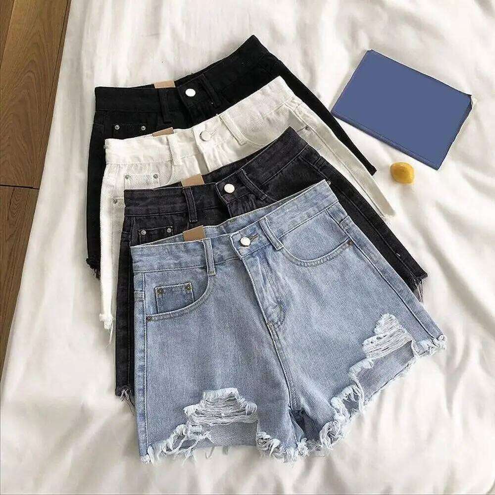 2024 Summer Women Denim Shorts High Waist A-lineRipped Button Zipper Retro Pockets Slim Short Pants XJ260305