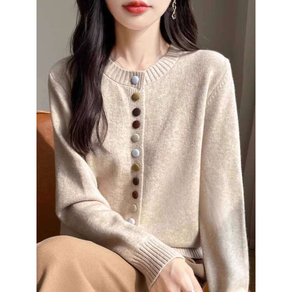 Women Fashion Single Breasted Thick Warm Autumn Winter Knitted Sweater O-neck Long Sleeve Cardigans Bottoming Shirts XJ260305