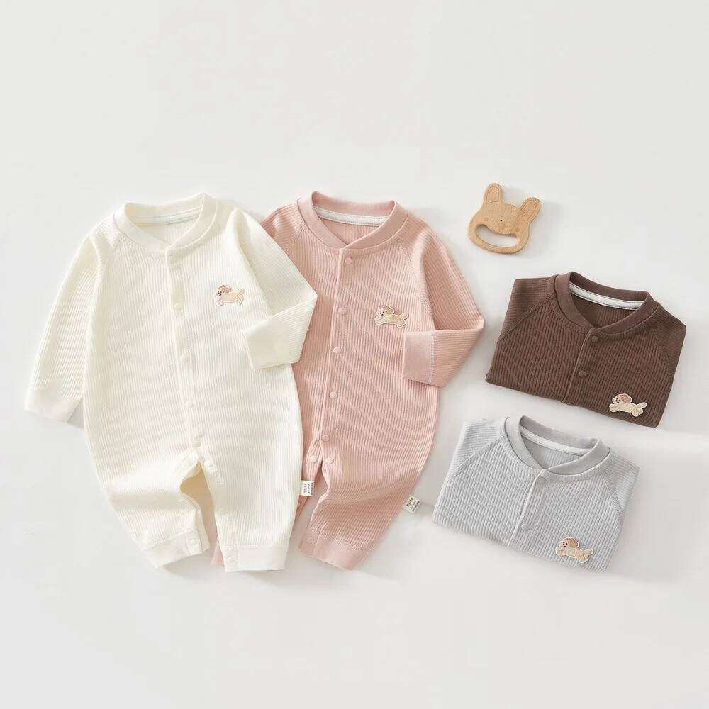 AYNIGIELL Baby Spring Autumn Sleepwear Pure Cotton Clothes 0-18 Months Newborn Boys and Girls Jumpsuit Z260304