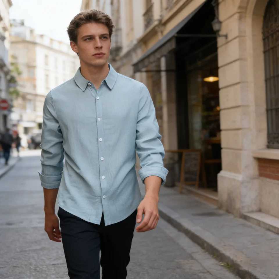 100 Linen Cotton Shirt Men Casual Fashion Male CloTHing Tops BlaCK White Shirts Business Long Sleeve Shirt Men M260305