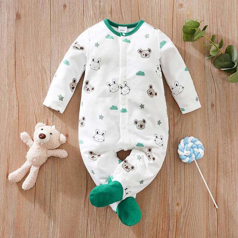 Newborn Clothing Cute Koala Rabbit Full Print Comfortable Spring Autumn Boys And Girls LongSleeves WrappedFoot Baby Bodysuit Z260304
