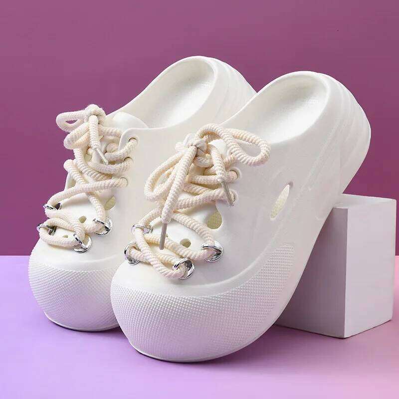 DIY Lace-up Style Platform Slippers For Women Summer Garden Shoes Girls Fashion Clogs Indoor Beach Slides Female Street Sandals