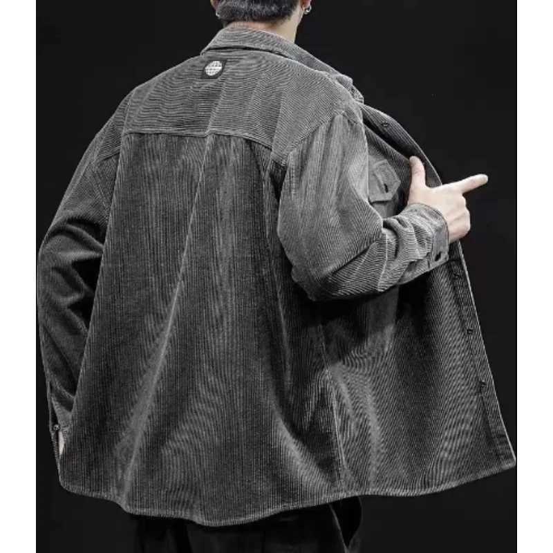 Mens Cardigan Corduroy Shirt Jacket 2024 New Spring Autumn Casual Thin Bomber Jackets Men Workwear Oversize M-5XL M260305