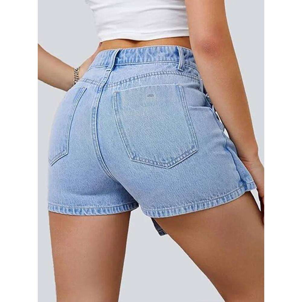 Women's Denim Shorts High Waisted Asymmetric Button Detailing Ideal for Trendy Summer Outfits Casual Occasions XJ260305