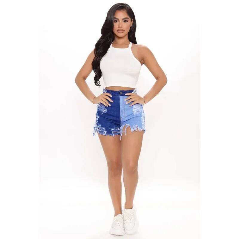 Washed Ripped Yin-Yang Color High-waisted Denim Shorts. Women's Summer Street Fashion Personality Hot Girl Casual Short Jeans XJ260305