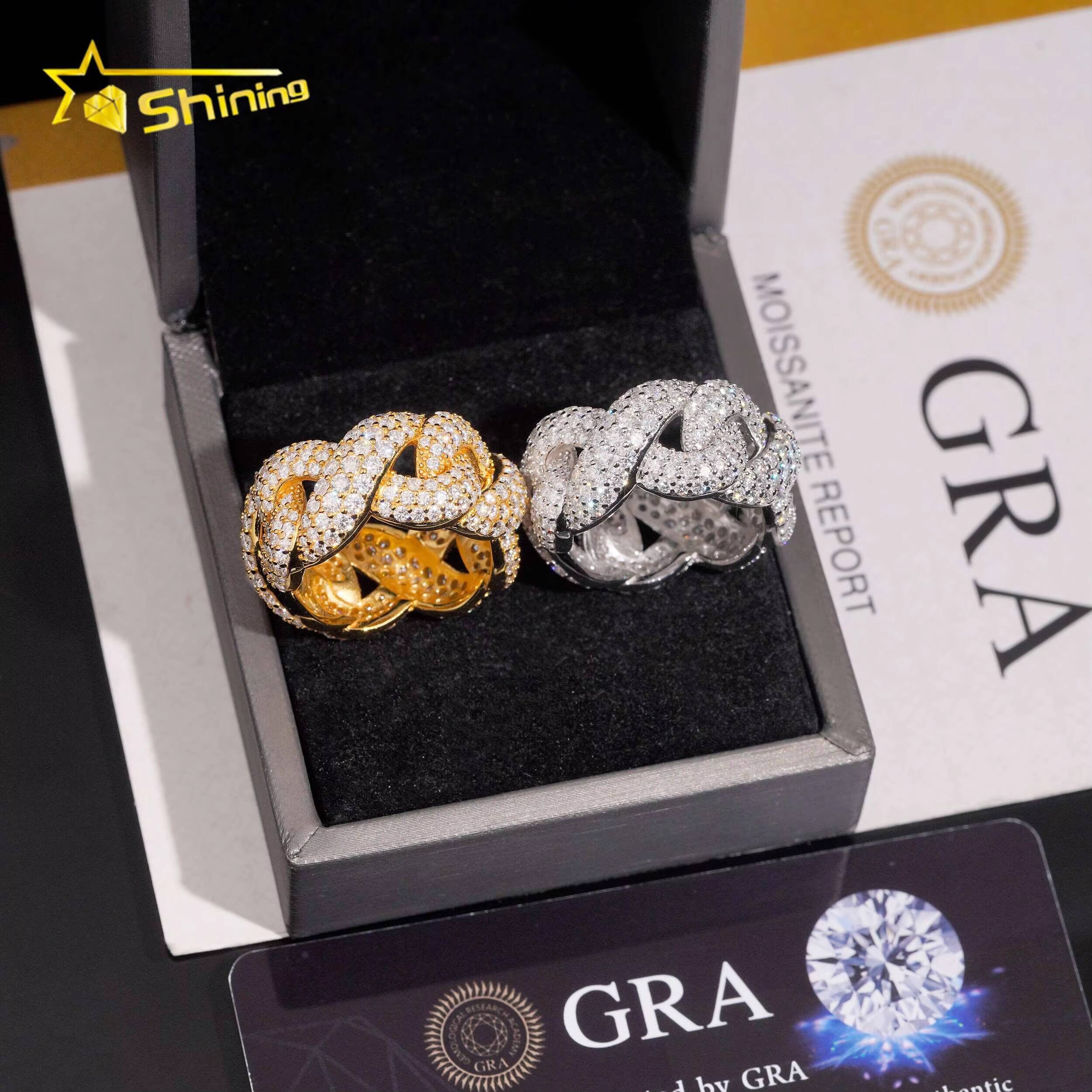 Hip Hop 3 Rows Diamond Ring Mossanite Jewelry Custom Silver Rings for Men Iced Out VVS Moissanite Ring