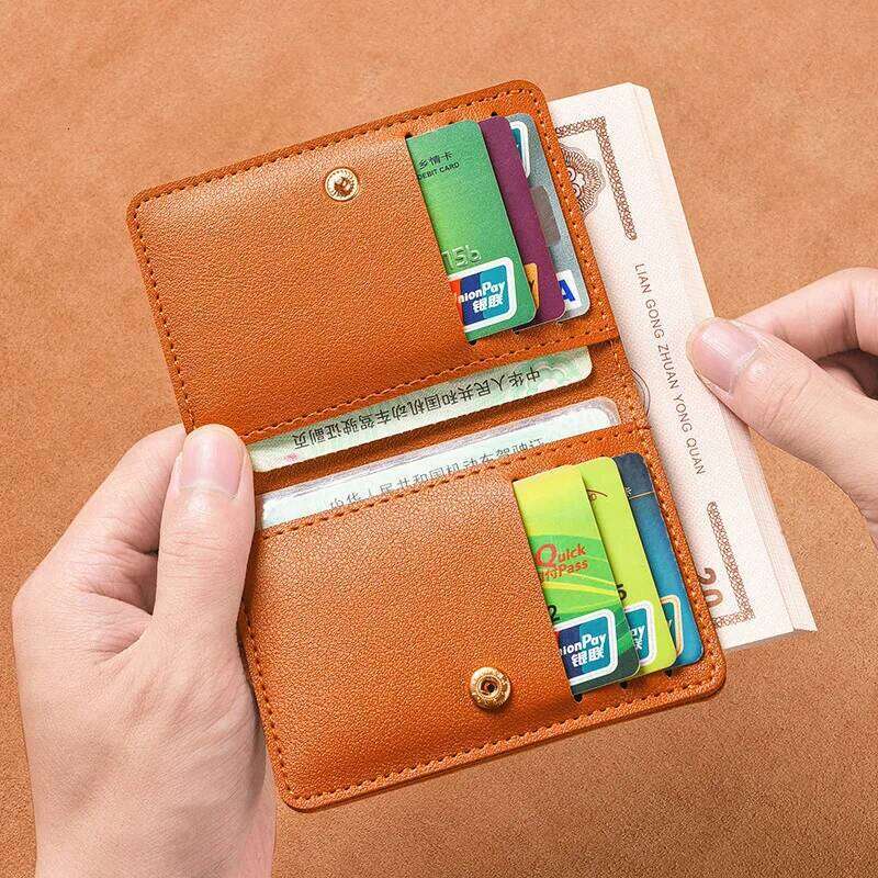 2024 New Women's Simplified Folding Button Small Driver's License Card Bag Male Student Soft Leather Wallet C260304