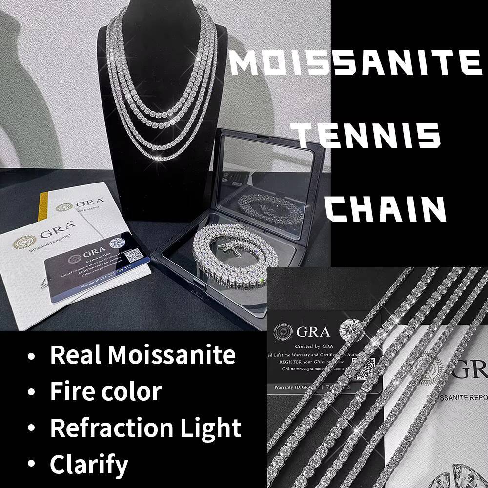 High Quality Tennis Chain 3mm 4mm 5mm Vvs Iced Out Moissanite 925 Silver Moissanite Tennis Chain